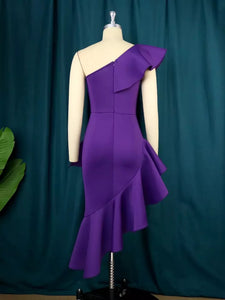 Purple One Shoulder Ruffles Dress
