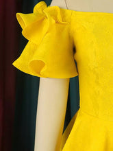 Load image into Gallery viewer, Yellow Lace Peplum Dress