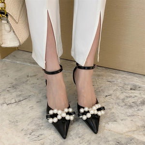 Ankle Strap Pearl Chain Heels