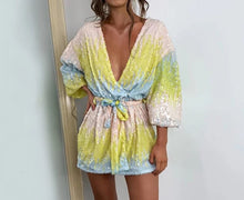 Load image into Gallery viewer, Lantern Sleeve Wrap Sequin Dress