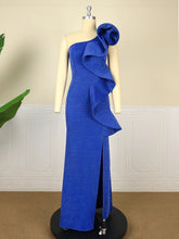 Carregar imagem no visualizador da galeria, Blue Shiny Ruffle Bodycon Evening Dress