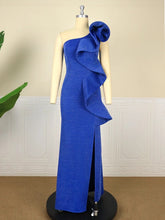 Load image into Gallery viewer, Blue Shiny Ruffle Bodycon Evening Dress