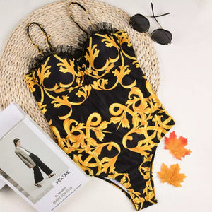 Printed Ruffled Lace Ruffle Swimwear