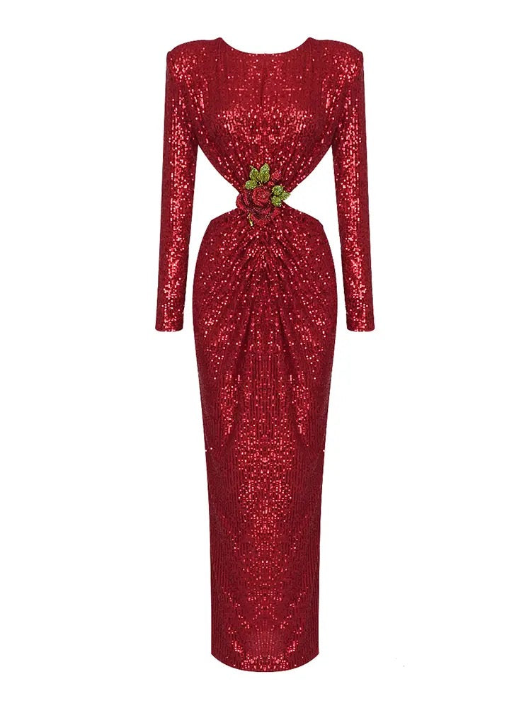 Sequins Flower Diamond BuckleDress