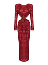 Carica l&#39;immagine nel visualizzatore di Gallery, Sequins Flower Diamond BuckleDress