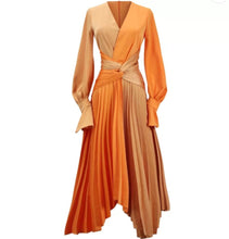 Cargar imagen en el visor de la galería, Contrast Flare Waist Lace Up Orange Dress