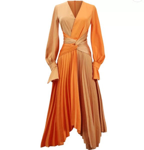 Contrast Flare Waist Lace Up Orange Dress