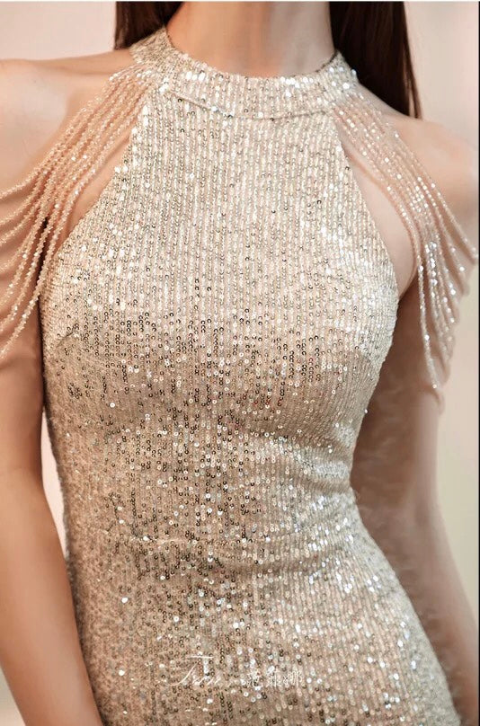 Beaded Tassel Mermaid Gown