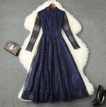 Charger l&#39;image dans la galerie, Retro-style Blue Lace Dress