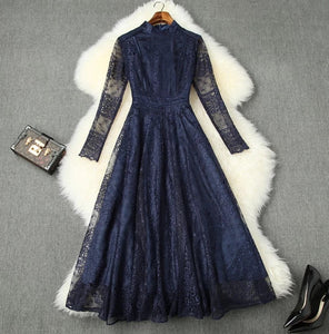 Retro-style Blue Lace Dress