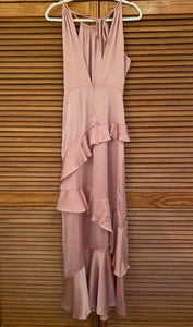 Pink Satin Ruffles long dress