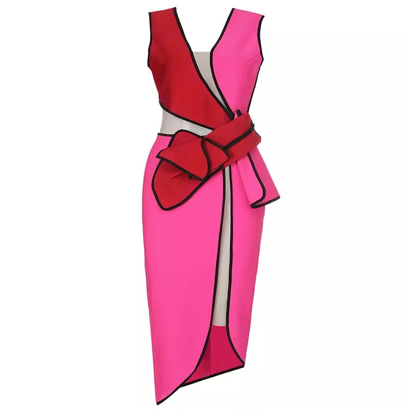 Rose Red MeshInsert Bandage Dress