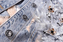 Load image into Gallery viewer, Flower Patch Ripped Denim Jacket