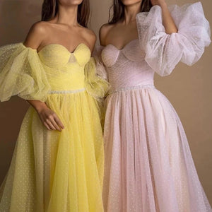 Fairy Polka Tulle Detachable Sleeves Prom Dress