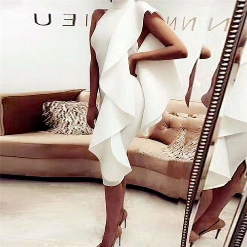 Elegant White Ruffles Bodycon Dress