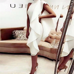 Elegant White Ruffles Bodycon Dress