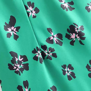 Green Floral Slim Midi Skirt