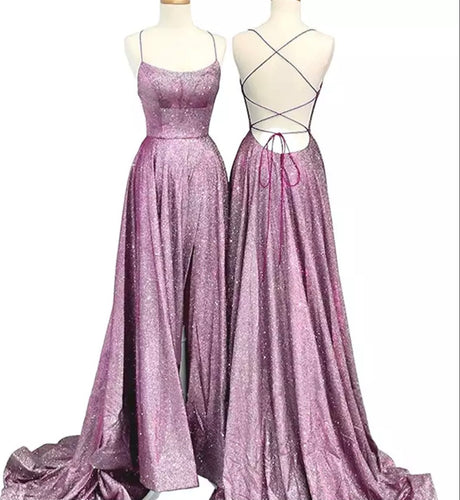 Glitter High Slit Prom Dress