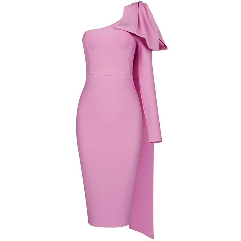 Bowknot One Shoulder Bandage Dress