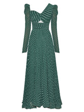 Load image into Gallery viewer, Green Runway Dot Hollow Out Dress