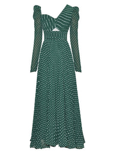 Green Runway Dot Hollow Out Dress