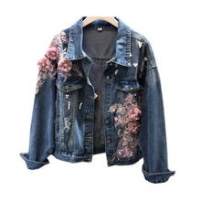 Load image into Gallery viewer, Flower Embroidered Denim Jacket