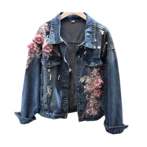 Flower Embroidered Denim Jacket