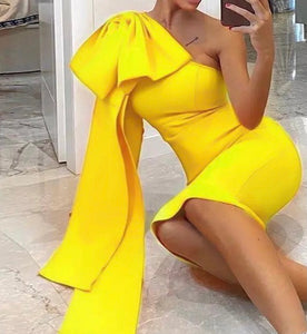 Bowknot One Shoulder Bandage Dress