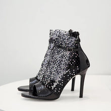 Load image into Gallery viewer, Glitter Gladiator Mesh Peep-toe Pumps
