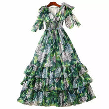 Cargar imagen en el visor de la galería, Green Printed Tiered Long Dress