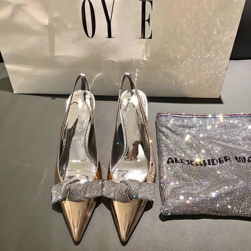 Silver Rhinestone Pointed Stiletto