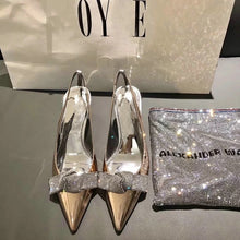 Load image into Gallery viewer, Silver Rhinestone Pointed Stiletto