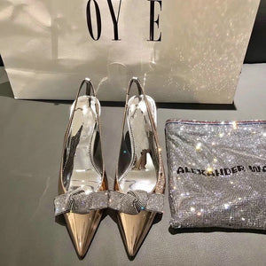 Silver Rhinestone Pointed Stiletto