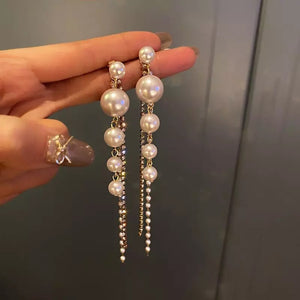 Pearl Long Tassel Earrings