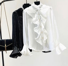 Load image into Gallery viewer, Chiffon Sequins Bow Tie Blouse