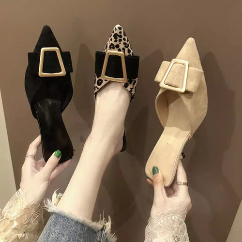 Pointed Buckle Heel Shoes