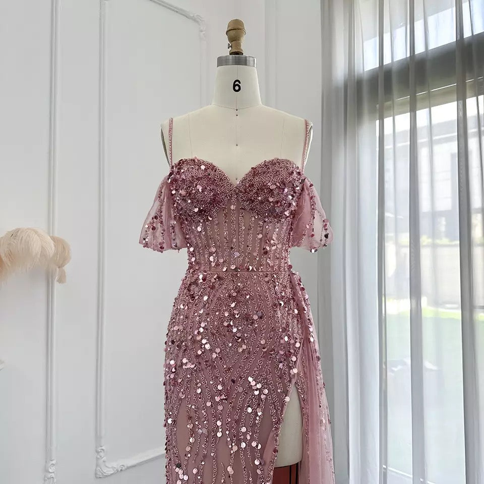 Mermaid High Slit tinsel Gown