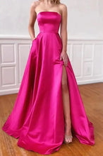 Charger l&#39;image dans la galerie, Fuchsia Satin Strapless Tube Dress