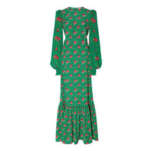 Load image into Gallery viewer, Green Long Vintage Lantern Sleeve Maxi Dress