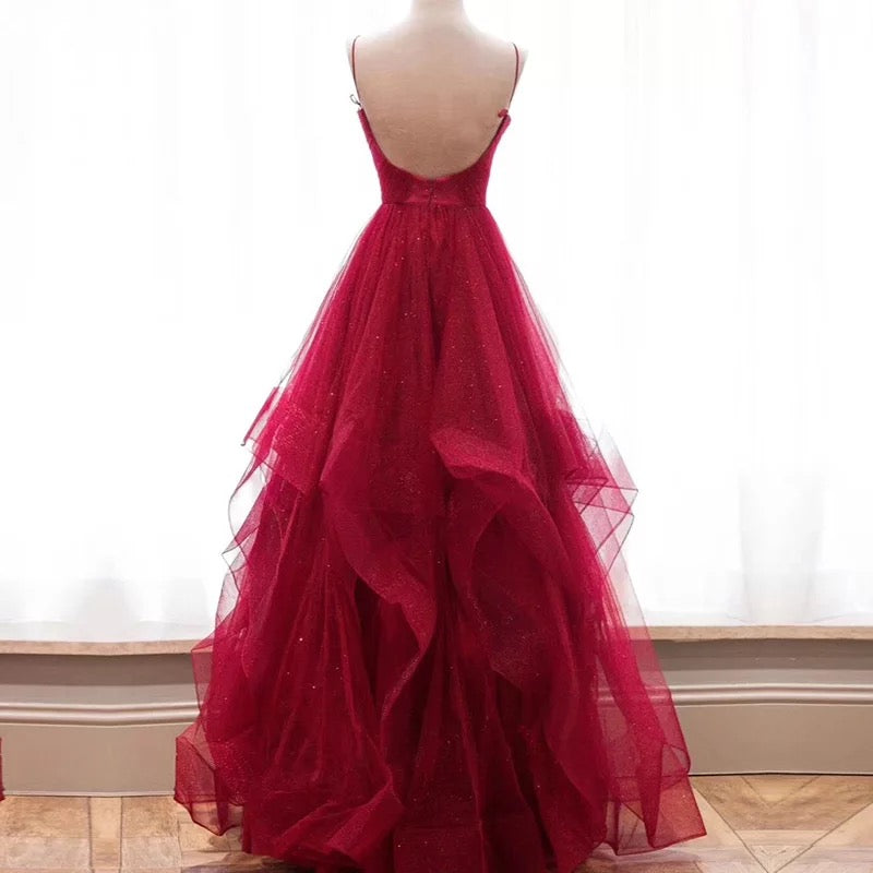 Spaghetti Ruffles Evening Gown