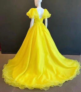 Organza Short Sleeves Prom Dress