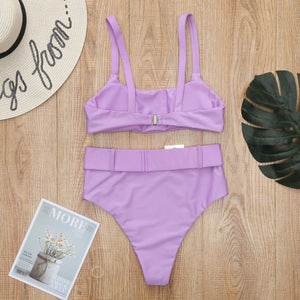 Belted Solid Colour Bikini Set