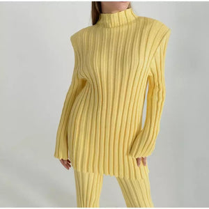 Knitted Solid Sweater Pant Suit