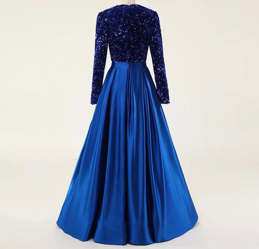 Deep V Neck Long Sequin Dress