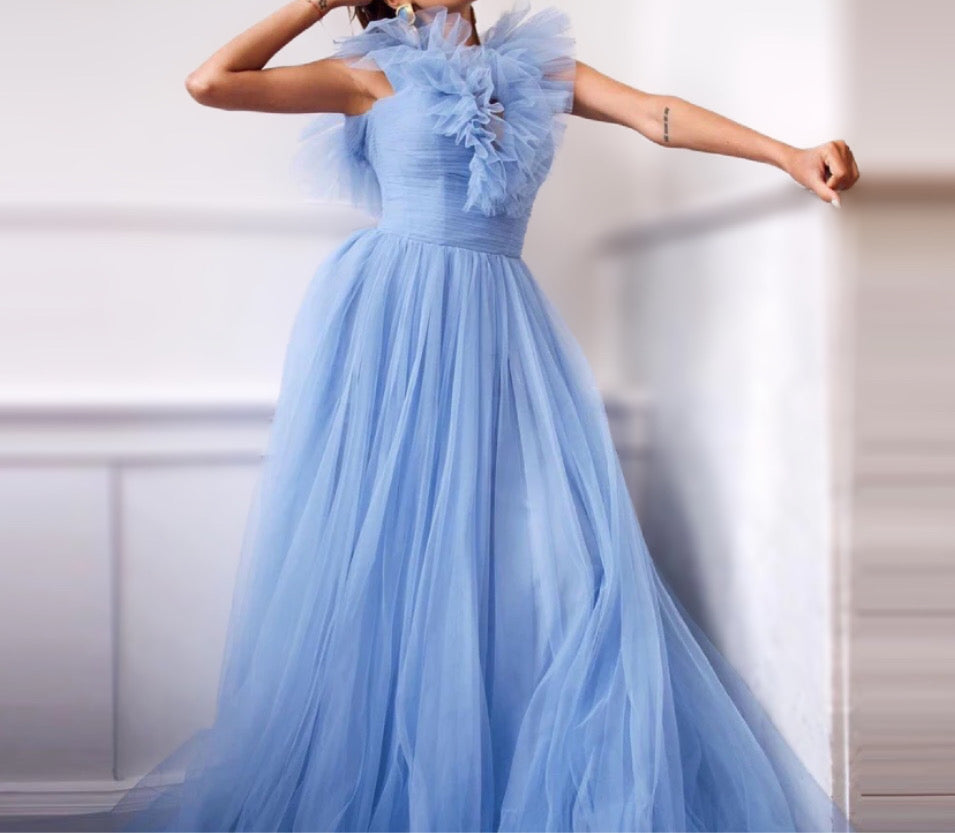 Tulle Ruffles A Line Pleated Prom Dress