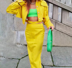 Lapel Cut Out Midi Two Piece Set