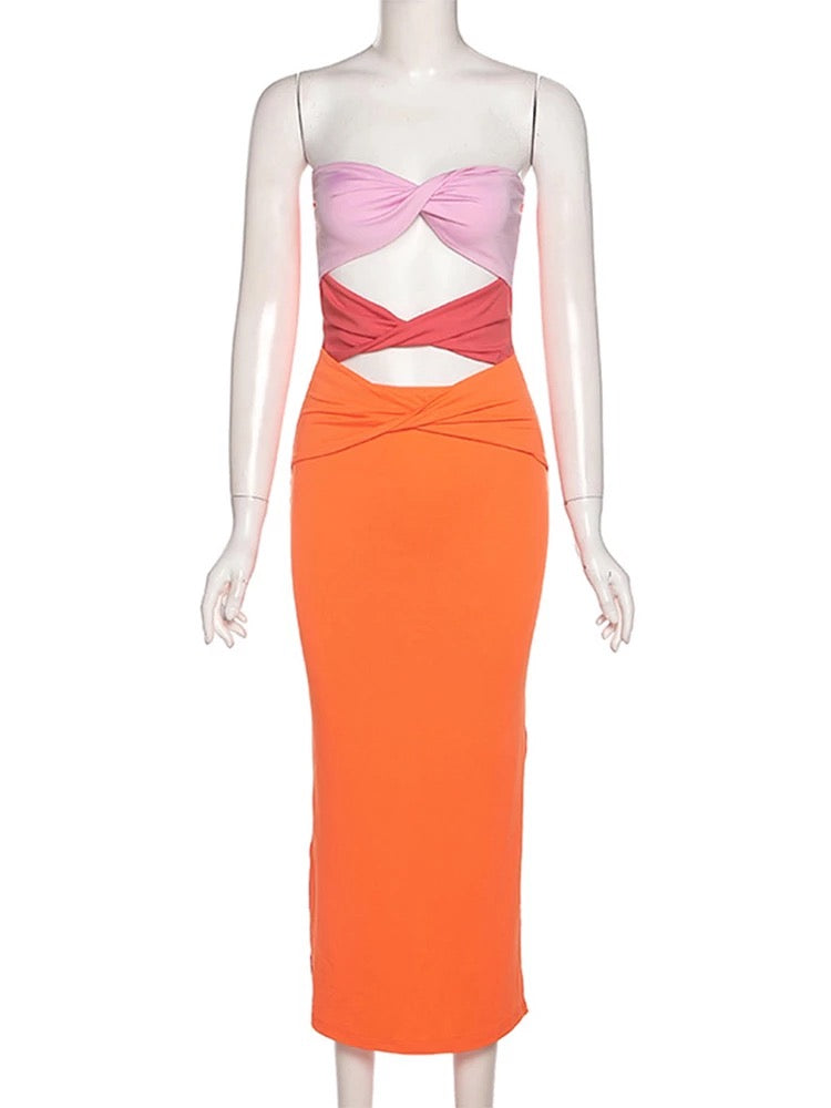 Orange Hollow Out Dress