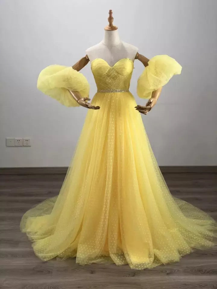 Fairy Polka Tulle Detachable Sleeves Prom Dress