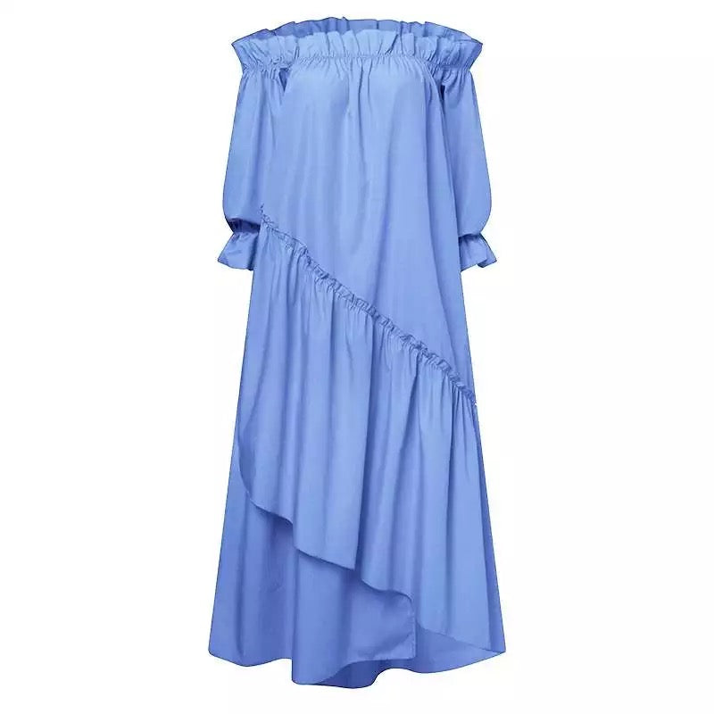 Off Shoulder Pleated Irregular SunDress