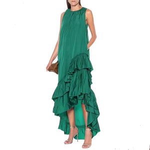 Green Frills Irregular Dress